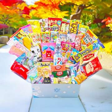 Sakura Box Japanese Candy & Snacks Dagashi Set & Pamphlet 50 Pieces Japanese Food Gift Box