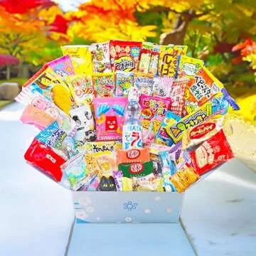 Sakura Box Japanese Candy & Snacks Dagashi Set & Pamphlet 50 Pieces Japanese Food Gift Box