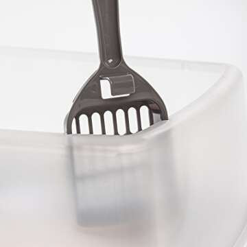 IRIS USA Large Cat Litter Box with Scatter Shield and Scoop, Open Top High Sided Cat Litter Pan, Dark Gray/Clear