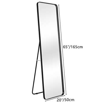 VINGLI 65"×20" Black Recessed Full Length Mirror with Free Stand&Round Corner,Metal Framed Standing Floor Mirror Wall Mounted Hanging Body Mirror Leaning Mirror for Bedroom/Living Room/Entryway