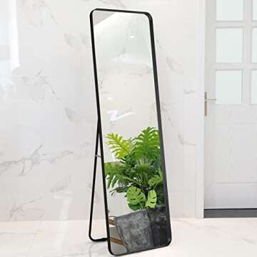 VINGLI 65"×20" Black Recessed Full Length Mirror with Free Stand&Round Corner,Metal Framed Standing Floor Mirror Wall Mounted Hanging Body Mirror Leaning Mirror for Bedroom/Living Room/Entryway
