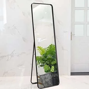 VINGLI 65"×20" Black Recessed Full Length Mirror with Free Stand&Round Corner,Metal Framed Standing Floor Mirror Wall Mounted Hanging Body Mirror Leaning Mirror for Bedroom/Living Room/Entryway