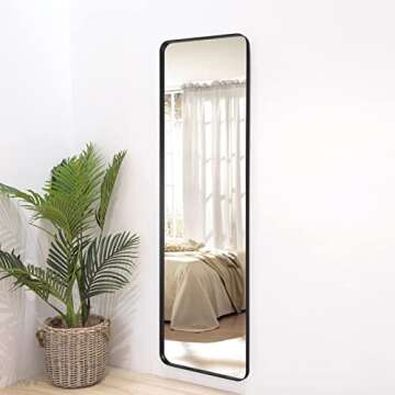 VINGLI 65"×20" Black Recessed Full Length Mirror with Free Stand&Round Corner,Metal Framed Standing Floor Mirror Wall Mounted Hanging Body Mirror Leaning Mirror for Bedroom/Living Room/Entryway