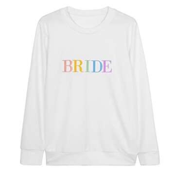BANGELY Bride Sweatshirt for Women Wedding Shirt Honeymoon Sweatshirt Bride Print Long Sleeve T-shirt Engagement Gift Shirt White
