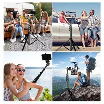 62" Phone Tripod Stand with Remote - Extendable Selfie Stick Tripod Overhead Tripod Phone Holder for iPhone 15 14 13 12 Pro Max XS XR S23 S22 S21 Android Camera iPhone Stand for Video Recording Vlog
