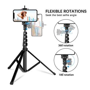 62" Phone Tripod Stand with Remote - Extendable Selfie Stick Tripod Overhead Tripod Phone Holder for iPhone 15 14 13 12 Pro Max XS XR S23 S22 S21 Android Camera iPhone Stand for Video Recording Vlog