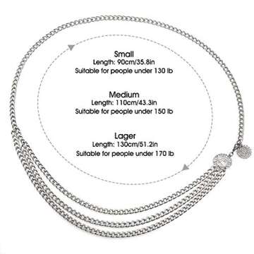 Glamorstar Multilayer Metal Waist Chain Dress Belts Metal Belt for Women Silver 90CM/35.8IN