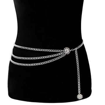 Glamorstar Multilayer Metal Waist Chain Dress Belts Metal Belt for Women Silver 90CM/35.8IN