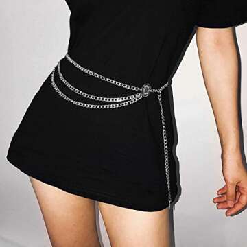 Glamorstar Multilayer Metal Waist Chain Dress Belts Metal Belt for Women Silver 90CM/35.8IN