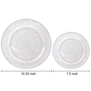 WDF 120PCS Silver Plastic Plates- Disposable Silver Glitter Plates, Premium Heavy Duty 60-10.25" Din...