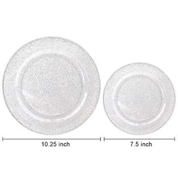 WDF 120PCS Silver Plastic Plates- Disposable Silver Glitter Plates, Premium Heavy Duty 60-10.25" Din...