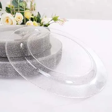 WDF 120PCS Silver Plastic Plates- Disposable Silver Glitter Plates, Premium Heavy Duty 60-10.25" Dinner Plates and 60-7.5" Salad Plates for Parties &Wedding