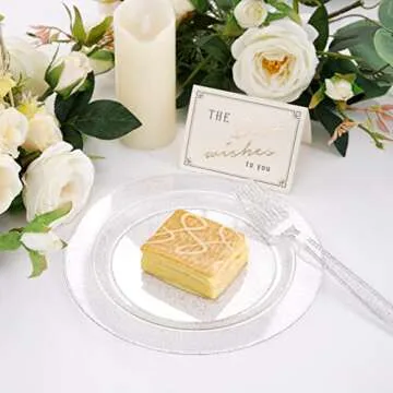 WDF 120PCS Silver Plastic Plates- Disposable Silver Glitter Plates, Premium Heavy Duty 60-10.25" Dinner Plates and 60-7.5" Salad Plates for Parties &Wedding