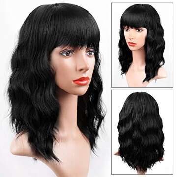 Vigorous Short Black Wavy Wig - Natural Shoulder-Length Bob