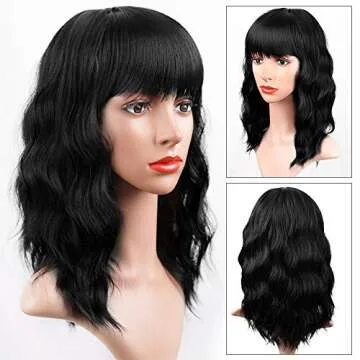Vigorous Short Black Wavy Wig - Natural Shoulder-Length Bob