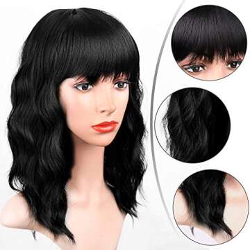 Vigorous Short Black Wavy Wig - Natural Shoulder-Length Bob
