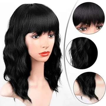 Vigorous Short Black Wavy Wig - Natural Shoulder-Length Bob