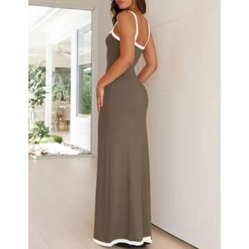 ZESICA Women's 2025 Summer Spaghetti Straps Maxi Dress Sleeveless Square Neck Lightweight Long Beach Dresses,Taupe,Small