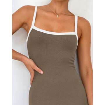 ZESICA Women's 2025 Summer Spaghetti Straps Maxi Dress Sleeveless Square Neck Lightweight Long Beach Dresses,Taupe,Small