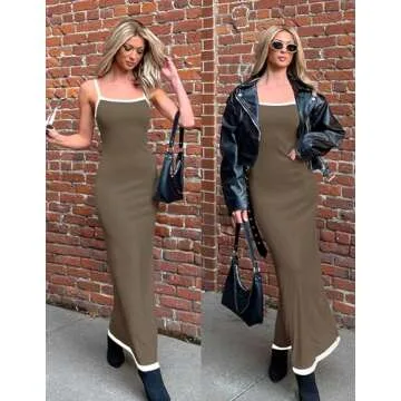 ZESICA Women's 2025 Summer Spaghetti Straps Maxi Dress Sleeveless Square Neck Lightweight Long Beach Dresses,Taupe,Small