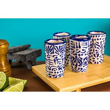 MEXTEQUIL - Talavera Shot Glasses Set of 4 Authentic Mexican Tequila Shot Glasses - Hand-painted - 2...