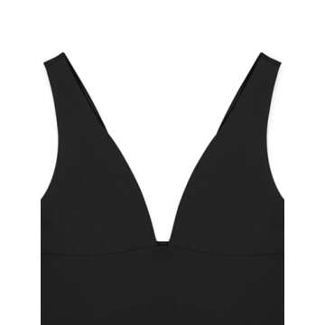 REORIA Women's Summer Sexy Plunge Deep V Neck Sleeveless V Backless Tank Top Going Out Double Lined Workout Yoga Crop Tops Black Small