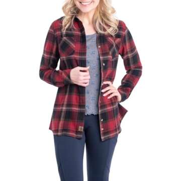 Legendary Whitetails Women's Cottage Escape Flannel Long Sleeve Plaid and Solid Color Clothes for Women, Fitted Button Down, Forest Plaid, Small