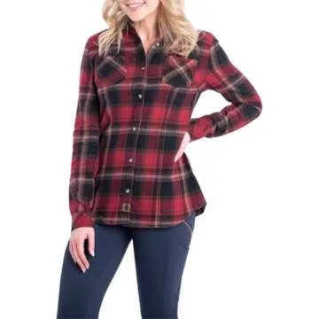 Legendary Whitetails Women's Cottage Escape Flannel Long Sleeve Plaid and Solid Color Clothes for Women, Fitted Button Down, Forest Plaid, Small