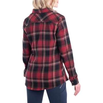 Legendary Whitetails Women's Cottage Escape Flannel Long Sleeve Plaid and Solid Color Clothes for Women, Fitted Button Down, Forest Plaid, Small