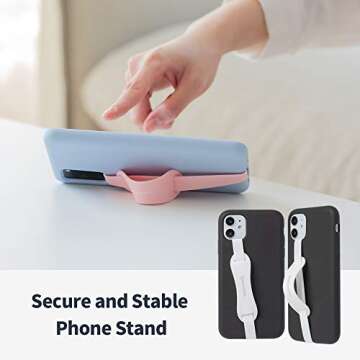 Sinjimoru Universal Silicone Phone Finger Grip, Cell Phone Grip Holder with Stretching Loops, for Phone Kickstand on iPhone Cases. Sinji Loop Stand Pink