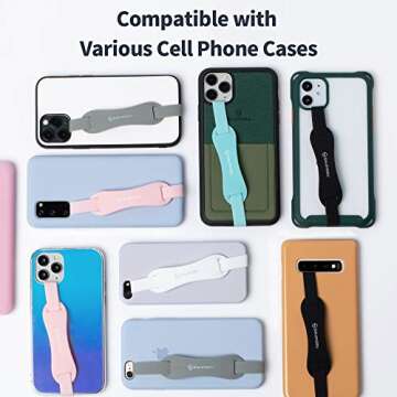 Sinjimoru Universal Silicone Phone Finger Grip, Cell Phone Grip Holder with Stretching Loops, for Phone Kickstand on iPhone Cases. Sinji Loop Stand Pink