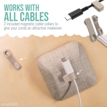 Smartish Magnetic Cord Holder - Cable Wrangler Organizer with Magnet Clips for Charger Management on Desktop, Nightstand, or Side Table for All Cables, USB-C, Lightning Cables - Lightly Toasted Beige