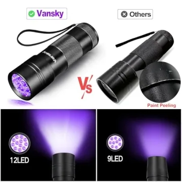 Vansky Black Light UV Flashlight Blacklight 12 LED Urine Detector for Dog/Cat/Pet Urine & Dry Stains and Bed Bug On Carpets/Rugs/Floor,Matching with Pet Odor Eliminator