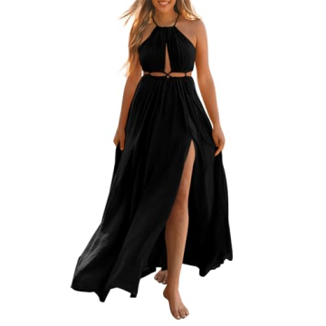 BTFBM Women 2024 Summer Sleeveless Halter Maxi Dress Cutout Backless Slit Boho Party Cocktail Casual...