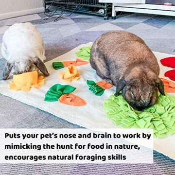 TOKIHUT Rabbit Foraging Mat - Large 25" x 25" Boredom Breaker Enrichment Snuffle Mat Toy Bed for Rabbits, Guinea Pigs, Chinchillas, Ferrets, Small Animals, Dogs