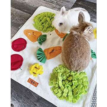 TOKIHUT Rabbit Foraging Mat - Large 25" x 25" Boredom Breaker Enrichment Snuffle Mat Toy Bed for Rabbits, Guinea Pigs, Chinchillas, Ferrets, Small Animals, Dogs