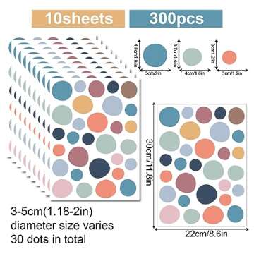 BITOSEE 300 Pieces Polka Dots Sticker Circle Wall Decal – Removable Vinyl Stickers for Charming Ro...