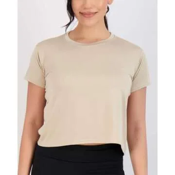 Real Essentials 5 Pack: Womens Crop Top High Waist Quick Dry Fit Active Wear Yoga Workout Athletic Running Gym Exercise Ladies Short Sleeve Crew Neck Moisture Wicking Tees T-Shirt Summer - Set 8, L