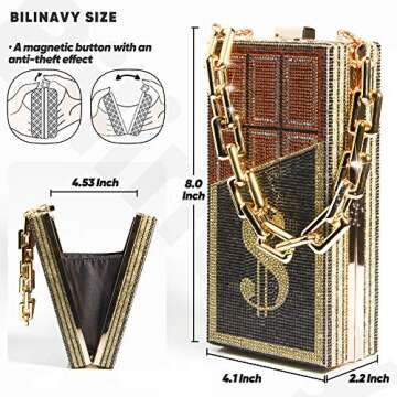 Money Clutch Purses for Women, Dollar Sign Crystal Clutch Purses, Women Diamond Evening Bags Party Cocktail Rhinestone Handbags, Wedding Dinner Bag