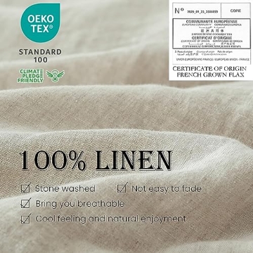 Simple&Opulence 100% Linen Duvet Cover Set 3pcs Basic Style Natural French Washed Flax Solid Color Soft Breathable Farmhouse Bedding with Button Closure - Linen, Queen