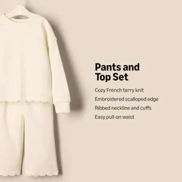 Amazon Essentials x Sofia Grainge Baby Girls' French Terry Pant and Top Set, Ivory, Newborn