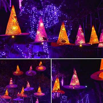 WATERGLIDE Halloween Decorations 8 Pcs Lighted Hanging Witch Hats, Remote Control with 8 Modes Light...