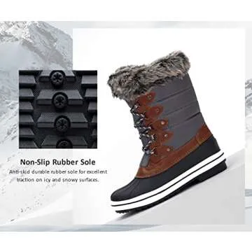 Vepose Women's 970A Snow Boots | Waterproof Insulated Mid Calf Warm Boots Lace Up Fur Shoes Grey Size 8(CJY970A Grey 08)