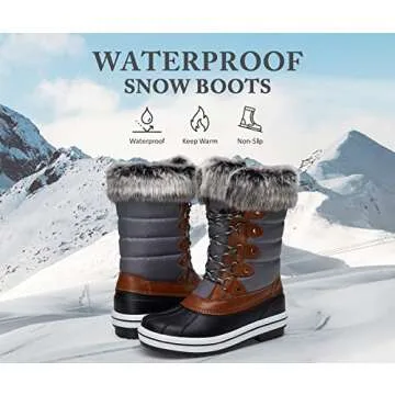 Vepose Women's 970A Snow Boots | Waterproof Insulated Mid Calf Warm Boots Lace Up Fur Shoes Grey Size 8(CJY970A Grey 08)