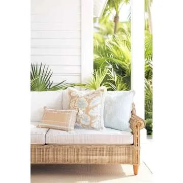 Hofdeco Premium Coastal Patio Indoor Outdoor Scalloped Throw Pillow Cover Only, 20"x20" Water Repellent for Backyard, Couch, Baby Blue Print Stripes