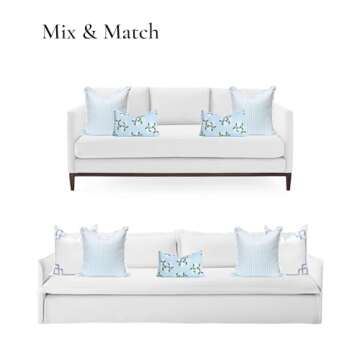 Hofdeco Premium Coastal Patio Indoor Outdoor Scalloped Throw Pillow Cover Only, 20"x20" Water Repellent for Backyard, Couch, Baby Blue Print Stripes