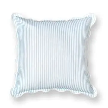 Hofdeco Premium Coastal Patio Indoor Outdoor Scalloped Throw Pillow Cover Only, 20"x20" Water Repellent for Backyard, Couch, Baby Blue Print Stripes
