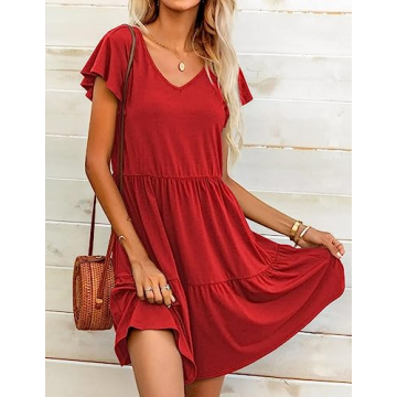 HOTOUCH Summer V Neck A Line Tiered Dress with Pockets