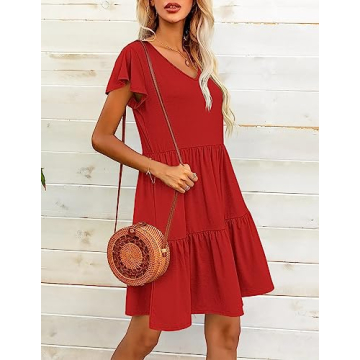 HOTOUCH Summer V Neck A Line Tiered Dress with Pockets
