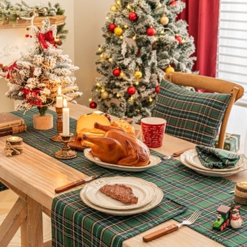 Green Blue Plaid Christmas Table Runner for Holiday Decor